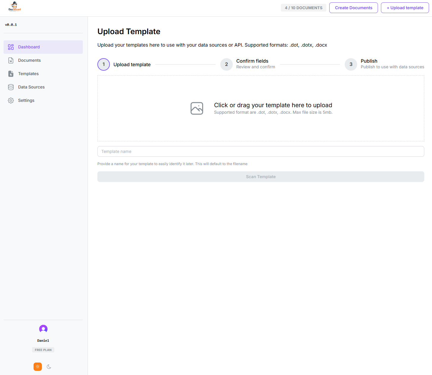 Upload Template — empty state